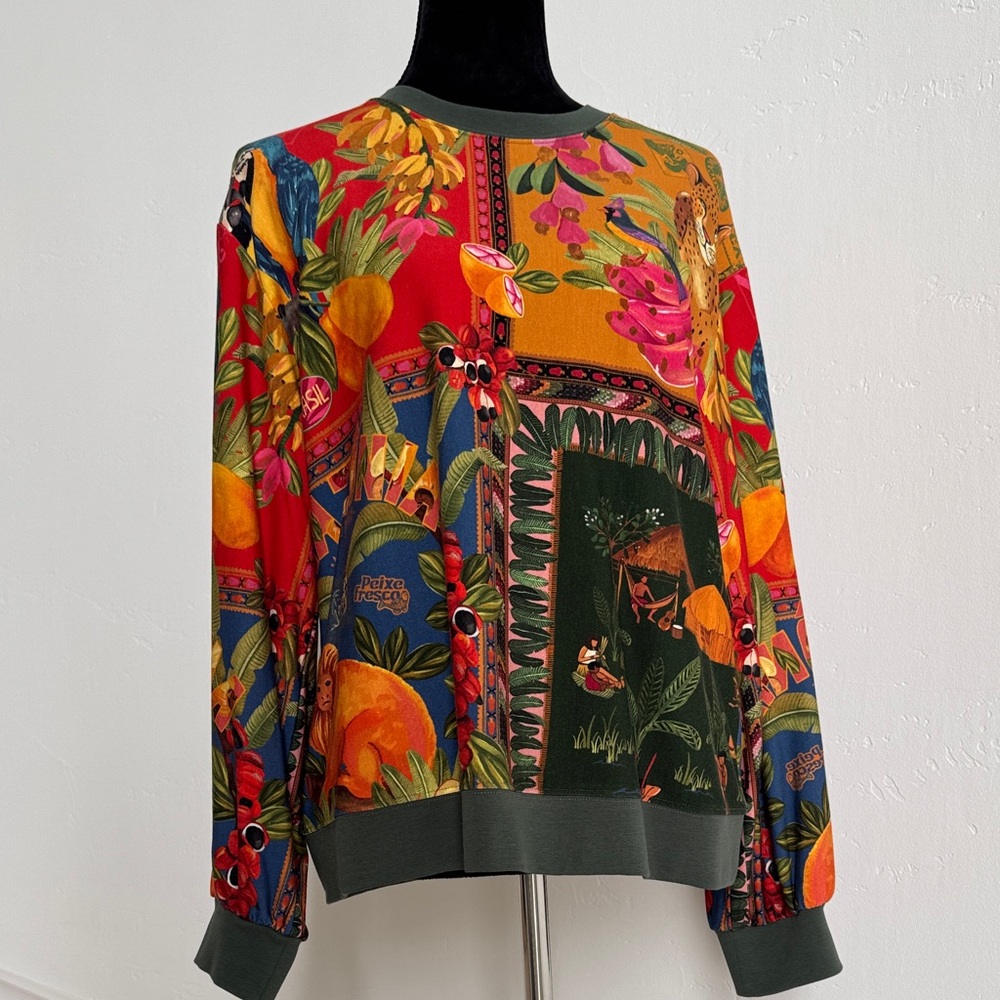 FARM Rio + Anthropologie bosque tropical pullover top.